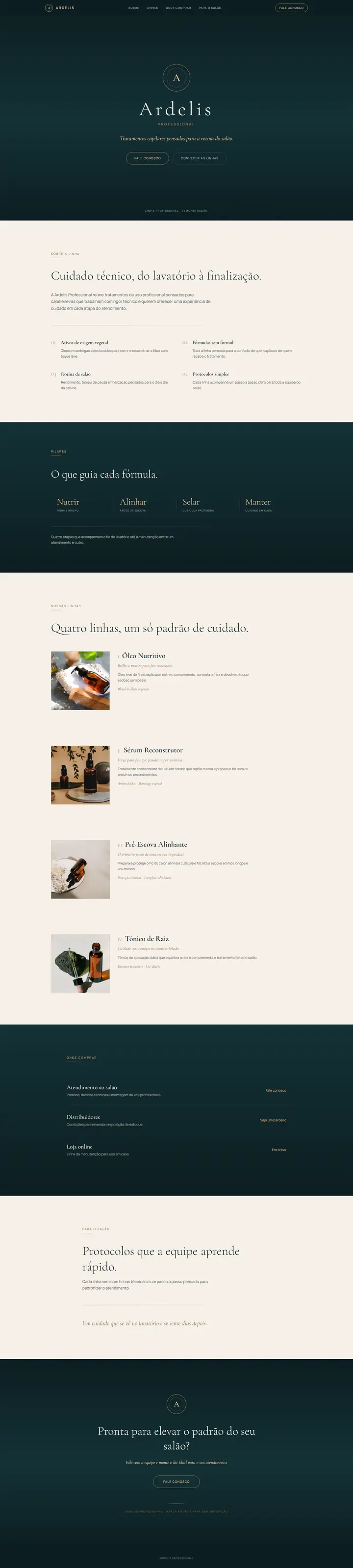 Site institucional · Apresentação comercial · Cosméticos capilares