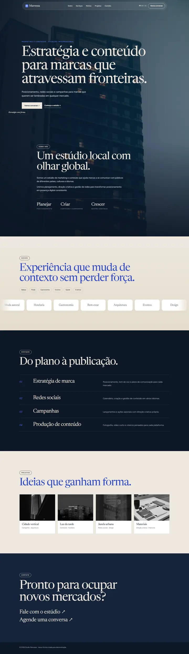 Site institucional multilíngue · Agência de marketing